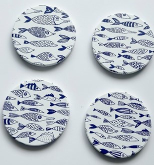 Shoal of fish coasters set/4 ceramic